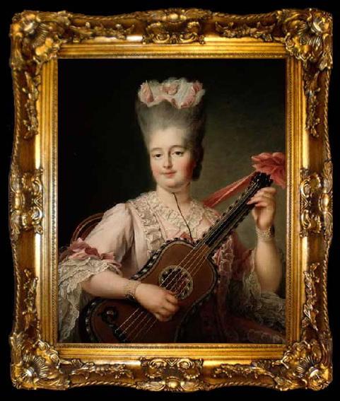 framed  Francois-Hubert Drouais Madame Clotilde playing the guitar, ta009-2